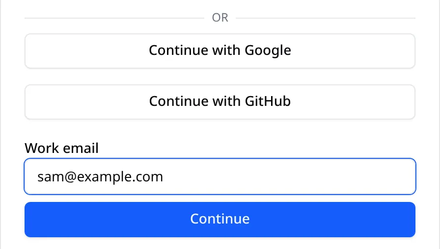 The Featureflip sign-in card with Continue with SSO opened and a work email entered